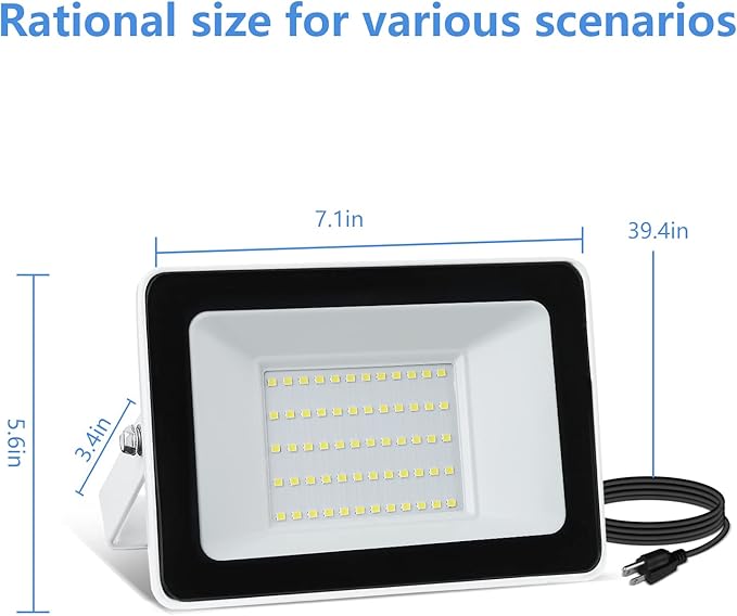 UFOND 5000 Lumens LED Flood Light with Plug,50W Waterproof Outdoor Floodlight,Adjustable Lighting Angle Security Lights,Wall Light for Garage Yard Garden Porch(2 Pack)