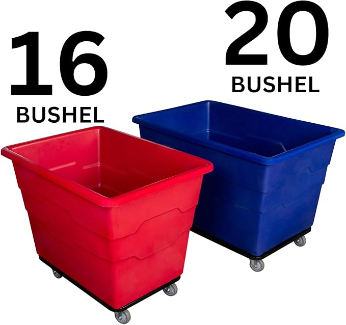 Commercial 20 Bushel Utility Cart with Steel Base, Poly Box Basket Truck, Laundry Cart, and Rolling Trash Bin, 51.5-Inch x 35.5-Inch x 36-Inch, 1000 Pound Weight Capacity, Black