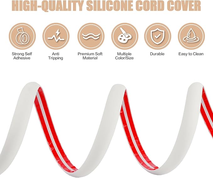Floor Cord Cover Cable Cavity Self Adhesive Cord Hider Floor 10FT Floor Cable Management Power Cord Protector Floor Electric Cord Covers for Offices, Gym, Exhibitions (Beige, 1.57" x 10')