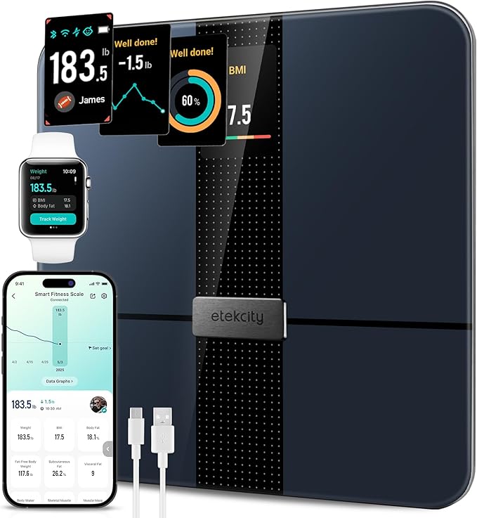 Etekcity FSA&HSA Eligible Smart Scale for Body Weight Fat, Digital Bathroom Weighing Machine for Accurate BMI Muscle Mass Composition, Home Use Apple Health Compatible Fitness Equipment