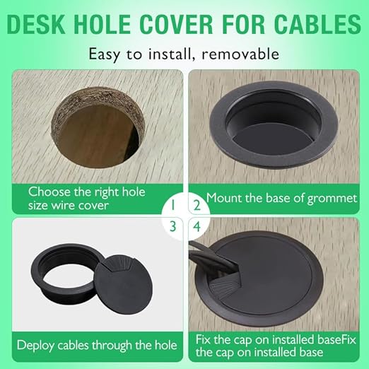 10 Pcs Desk Grommet 2" / 50 mm, Desk Cord Hole Cover, Cable Grommet ABS Plastic, Desk Hole Grommet for Home & Office Pc, Detachable Adjustable Cable Cord Organizer-Black