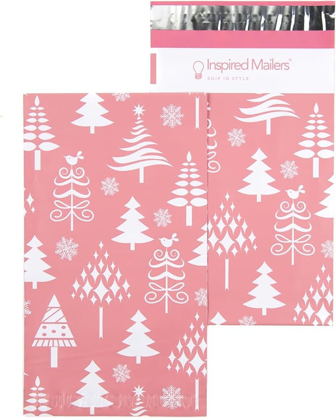 Inspired Mailers - Holiday Poly Mailers 6x9-100 Pack - Christmas Trees (Rose Gold) - Small Holiday Mailers - Cute Packaging Bags for Shipping - Christmas Poly Mailer 6x9