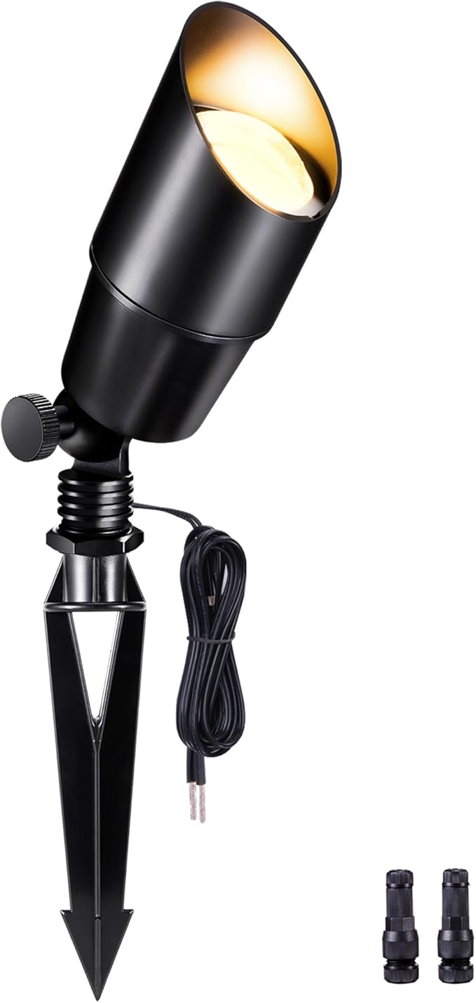 Low Voltage Spotlight, Black Outdoor LED Landscape Light, 12V Waterproof Aluminum Uplight for House Tree Yard Without MR16 Bulb