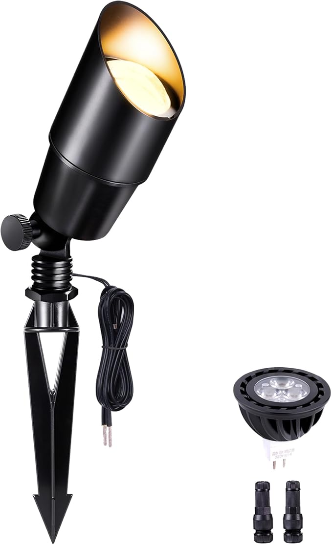 Low Voltage Spotlight, Black LED Landscape Lighting, Outdoor 12V Waterproof Aluminum Uplight for Tree Yard Garden with 5W MR16 Bulb 2700K