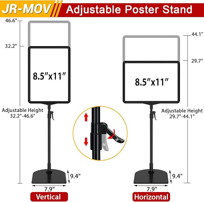 Table Top Sign Holder - Adjustable Floor Standing Sign Holders 8.5 x 11 Tabletop Poster Stand for Display Vertical Horizontal View, Black Signage Display Stands with Iron Base, 6 Pack