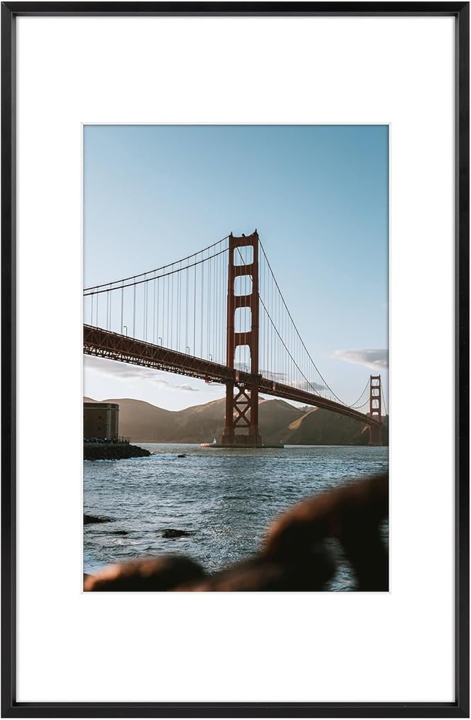 Frametory, 11x17 Metal Picture Frame with Mat for 8x12 Picture & Real Glass, Aluminum Photo Frame Collection (Black, 1 Pack)