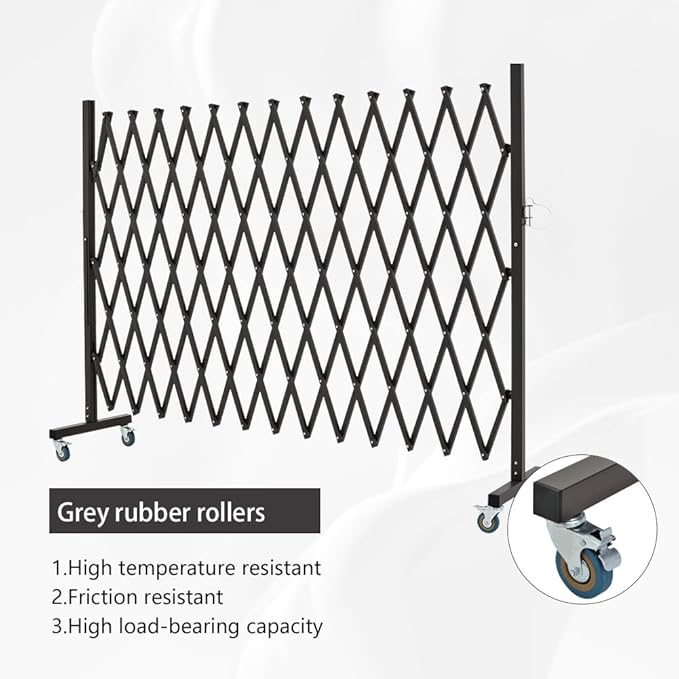 GYMTIME Industrial Metal Expandable Barricade, 11 Feet, Easily Assembled Portable Safety Barrier with Casters, Flexible Mobile Barrier Gate, Adjustable Traffic Fence