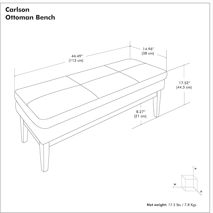 SIMPLIHOME Carlson Ottoman Bench - 45 inch Wide Upholstered Vegan Leather Rectangle Ottoman in Distressed Chestnut Brown, Mid Century Modern Bench for Bedroom or Living Room with Padded Seat