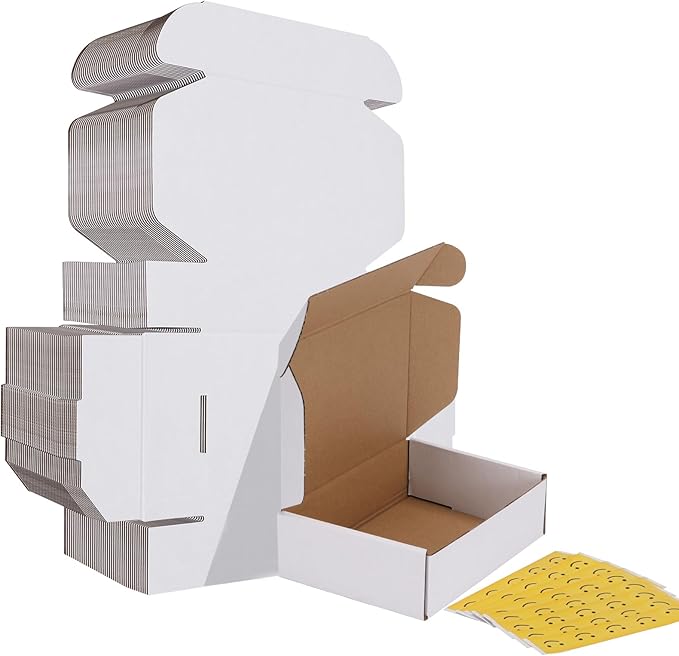 HORLIMER 40 Pack 7x5x2 Shipping Boxes, White Corrugated Cardboard Box for Mailing, Packaging, Small Business
