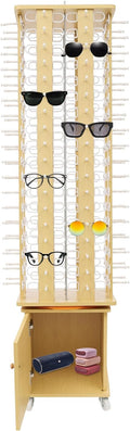 Sunglasses Display Stand, 144 Pairs Wooden 360° Rotating Sunglass Eyeglass Holder Organizer, Glasses Hanger Storage Rack for Retail Commercial Display, W14.6*H66.1in (Wood Color)