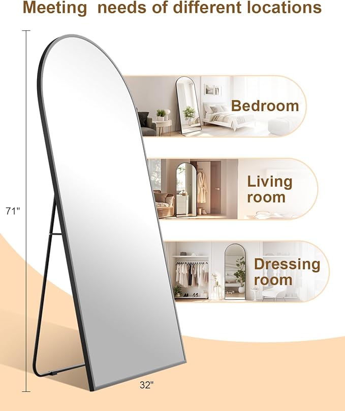 71"x32"Floor Mirror Full Length,Arched Full Length Mirror with Stand,Full Body Mirror,Hanging or Large Leaning for Bedroom Living Room Black