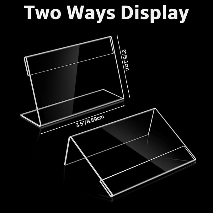 30 PCS Small Acrylic Sign Holder 3.5" x 2", Mini Acrylic Food Sign Labels for Party Buffet, Retail Price Display Holder, Clear Plastic Table Counter Top Stand for Place Cards, Name Card, Wedding Signs