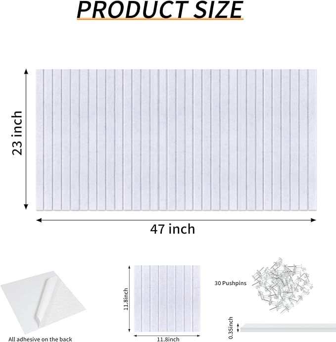 Large Felt Bulletin Board 23x47 Inch, 8pcs Peel and Stick Felt Wall Tiles Modern Push Pin Board for Wall Organization