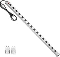 JUNNUJ Long Metal 16 Outlet Power Strip, Wide Spaced Garage Industrial Heavy Duty Power Strip with 25 FT Cord 15A, 125V, 1875W-Silver