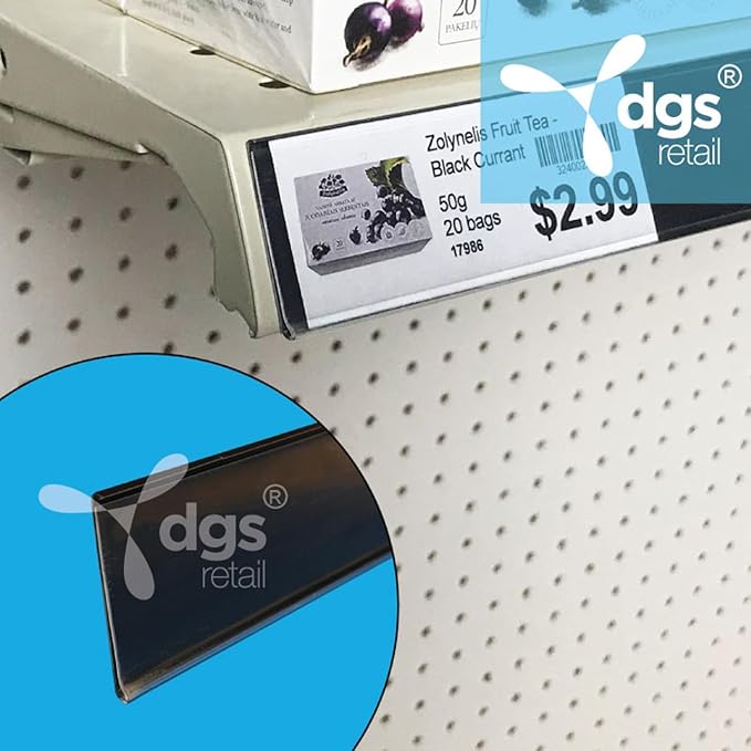 Shelf Label Strips, 100 Pack Self Adhesive 1.25”H Shelf Label Holder Price Tag Strips for Metal Wood or Plastic Gondola Shelf, PVC Plastic Clear Front/Black Back Sign Holder Strip for 36” Long Shelf