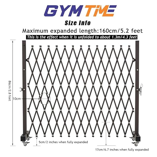 GYMTIME Expandable Barricade Gate, Portable Metal Safety Barrier with Casters, Mobile Folding Security Gates, Adjustable Traffic Fence for Home, Warehouse, 63 L×34 H inches