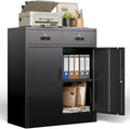 BESFUR 36" H Metal Storage Cabinet with 2 Lockable Drawers and 2 Lockable Doors, Black Locking Cabinet with Adjustable Shelf, Metal Cabinet for Home Office, Garage,School, Warehouse, Utility Room