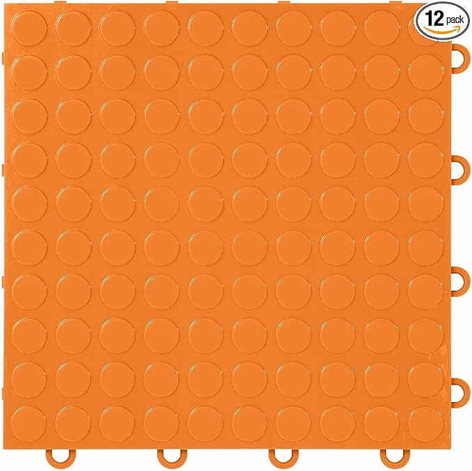 FlooringInc's Nitro 12"x12" Snap-Together Garage Flooring Tiles, Non-Slip Interlocking Plastic Floor Mat, Garage Organization & Storage, Coin Pattern, Harley Orange, 12 Tiles, 12 Sq/Ft
