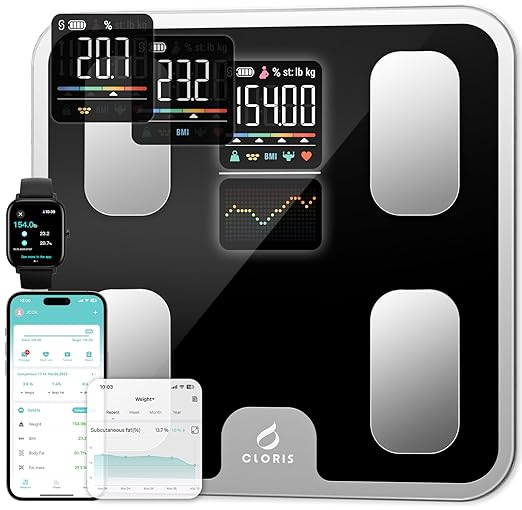 CLORIS Digital Bathroom Scale FSA&HSA Eligible for Body Weight Fat with Accurate BMI Muscle Mass 23 Key Composition Health Analyzer with App Bluetooth