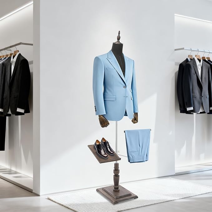 Male Dress Form Mannequin, Adjustable Height 4.43-5.91 ft for Clothing Display, with Detachable Shoe Holder & Pants Rack, Store Window Display Props for Retail, Boutique, Visual Merchandising