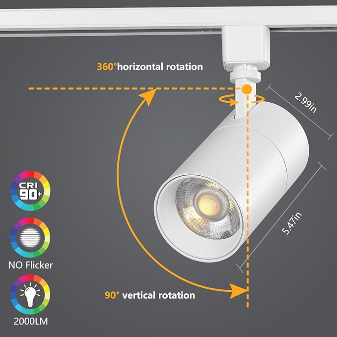 VANoopee 3-Color in 1 20W H Track Lighting Heads Dimmable Flicker Free Bright LED Track Lighting Fixtures for Accent Retail Kitchen Artwork, Linear Track Light H Type - CRI90+ 36° White - 3 Pack