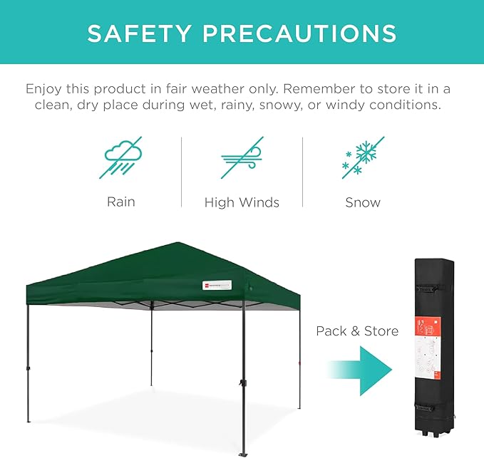 Best Choice Products 10x10ft 1-Person Setup Pop Up Canopy Tent Instant Portable Shelter w/ 1-Button Push, Case, 4 Weight Bags - Forest Green