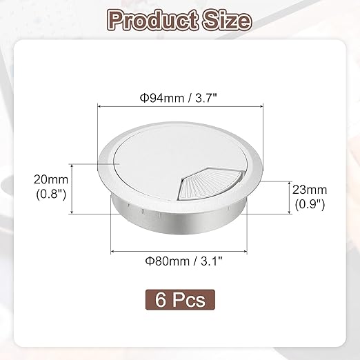 PATIKIL 3 Inch Desk Grommet, 6Pcs Cable Grommet Wire Management Cable Hole Cover Cord Organizer for Office Home Table Countertop, Silver