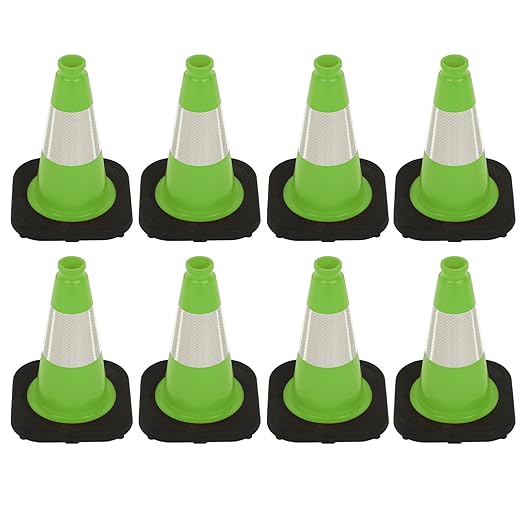 8 Pack 12 Inch Green PVC Traffic Cones Black Base Stable Durable, Sport Training Soccer Practice Kids Activities Markers Indoor Outdoor Use (8, Green, 12 Inch)