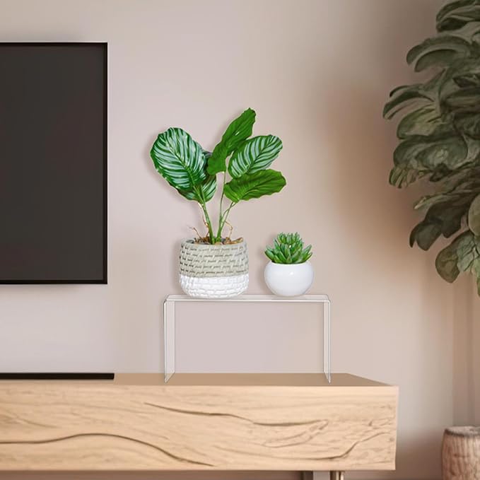 2 Pcs 14 Inch Large Acrylic Risers Display Stands 5 mm Thick Acrylic Shelf Riser Showcase for Collectibles Jewelry Cupcakes Food Figures Perfume Cabinet (Clear)