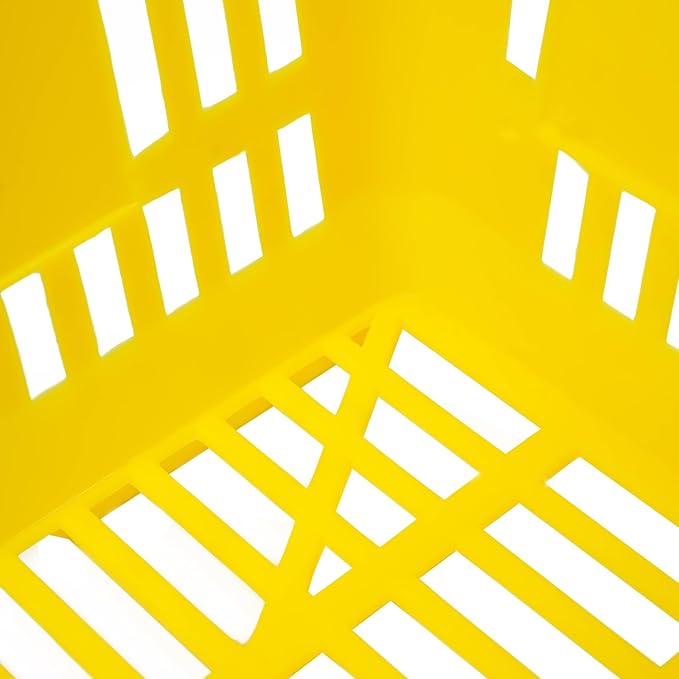 12 Pack Commercial Shopping Baskets - 28L Black/Yellow/Green Nesting Stackable Bins with Invisible Handle for Retail, Supermarket, Warehouse Durable Store Basket (Yellow)