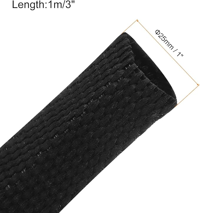 MECCANIXITY Braided Cable Sleeves Heat Shrinkable Fabric Sleeving, 1" 3ft Black 2:1 Ratio Heat Shrinkable Cord Protector for Harness Cable, Network Cable Protection, Cable Management