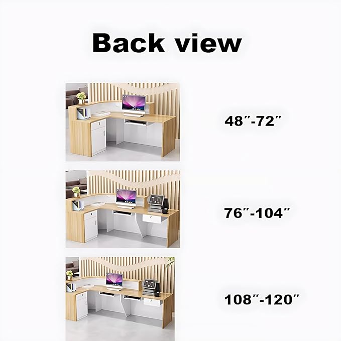 Modern Reception Desk – Front Desk, Reception Counter for Office, Checkout Counter, LED Lighting, Storage, Soft Close Drawers, Custom Logo, Fully Assembled (Q,60IN)