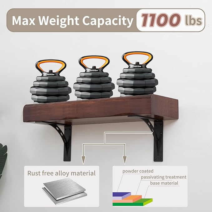 7 inch x 6 inch Heavy Duty Shelf Brackets , Max Load 1100 Lbs ,Premium Alloy Metal Mantel Brackets (Set of 2) Fireplace Mantel Brackets - Countertop Support (7" x 6" )