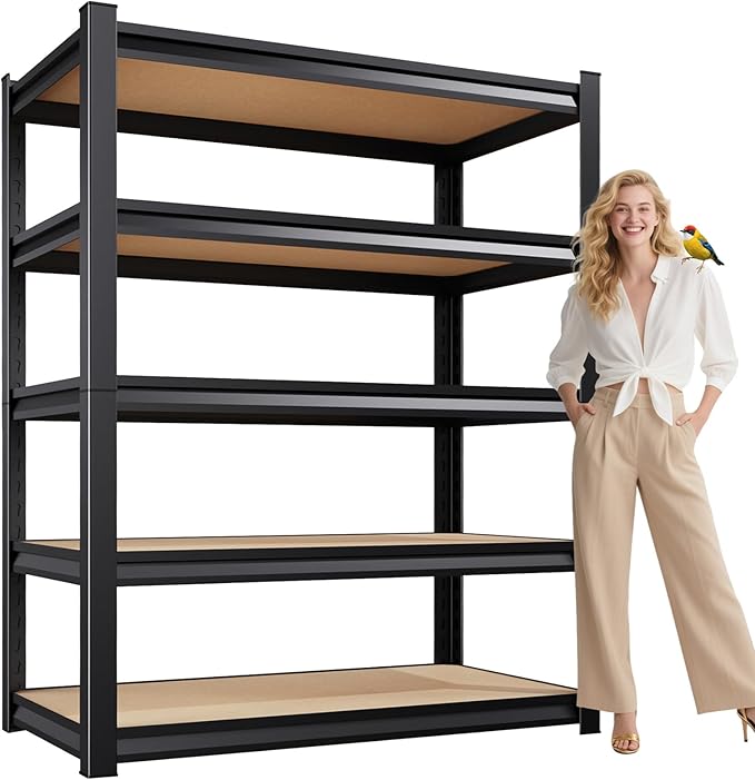 72”H*36”W Garage Shelving Heavy Duty Storage Shelves, 5-Tier Metal Adjustable Shelving Unit, 2000LBS Utility Garage Organizer Shelf Rack for Pantry, Kitchen, Warehouse, Black