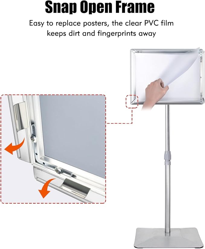 Adjustable Sign Stand for Display, with Upgraded Iron Base, Pedestal Floor Signage Stand Holder for Outdoor or Indoor Advertising (8.5 x 11, Silver)
