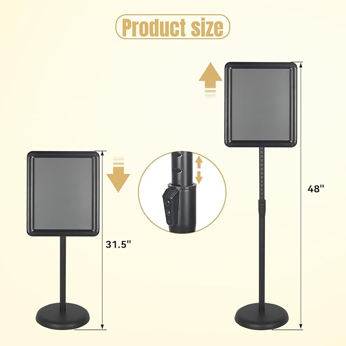 HUAZI Sign Stand Holder 6PACK Floor Sign Holder with Base for 8.5x11 inches,Both Vertical & Horizontal View Displayed,Snap-Open Frame with Safety Corner for School Church,Black