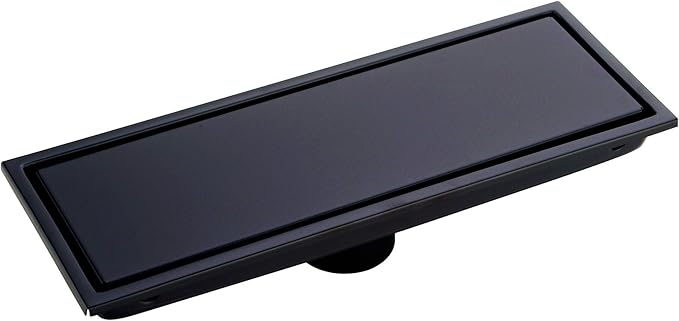 304 Stainless Steel Linear Shower Floor Drain with Tile Insert Grate Removable Cover 12 inch Long Rectangle, Matte Black Plated Finish
