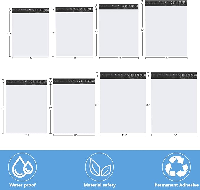 100Pack 12x15.5" White Poly Mailers - Self Sealing, Waterproof & Tear-Resistant Shipping Envelopes for E-Commerce, Clothing, Books & Small Business
