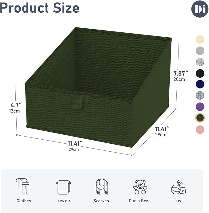 DIMJ Closet Storage Bins 8 Pack - Fabric Trapezoid Closet Organizer Bin, Foldable Storage Baskets for Shelves, Closet Shelf Organizer, Clothing Storage Box for Toys, Books, Towel, Clothes, Green