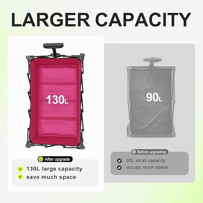 Collapsible Wagon with Wheels,Wagons Carts Foldable Wagon Cart with Flexible Handle, Lightweight Portable Folding Utility Grocery Shopping Cart for Grocery Sports Garden Camping(Pink)