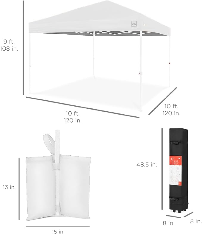 Best Choice Products 10x10ft 1-Person Setup Pop Up Canopy Tent Instant Portable Shelter w/ 1-Button Push, Case, 4 Weight Bags - White/White