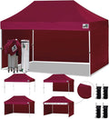 Eurmax USA 10'x15' Pop-up Canopy Tent Commercial Instant Canopies with 4 Removable Zipper End Side Walls and Roller Bag, Bonus 4 SandBags(Burgundy)