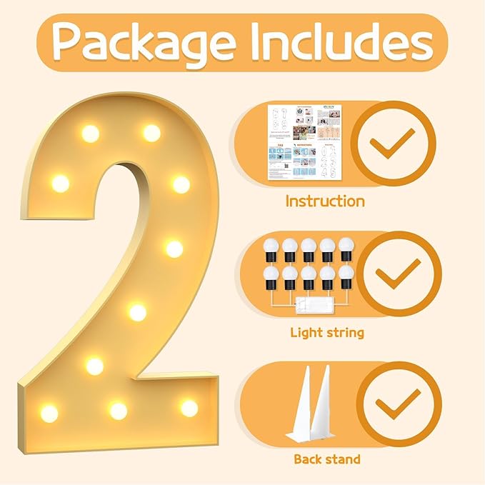 Marquee Numbers 4 Feet Tall Large Light Up Numbers 2nd 12th 21st Two Fast Birthday Decorations Big Yellow Light Outdoor Anniversary Decorations Balloon Arch Kit Party Backdrop 2