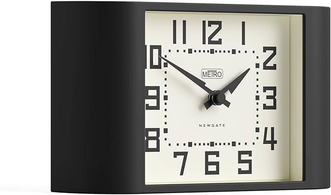 NEWGATE® Mini Metro Desk Clock | Retro Mantel Clock | Black | Mid Century Style for Desk, Table top, Shelf or Bedside
