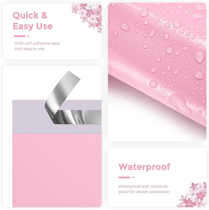 Fuxury Pink Poly Mailers 10x13 Inch 500pcs,Heavy Duty Shipping Bags Bulk for Clothes,Self Adhesive Mailing Shipping Envelopes,Waterproof Packaging Bags for Business Return Postal,Light Pink