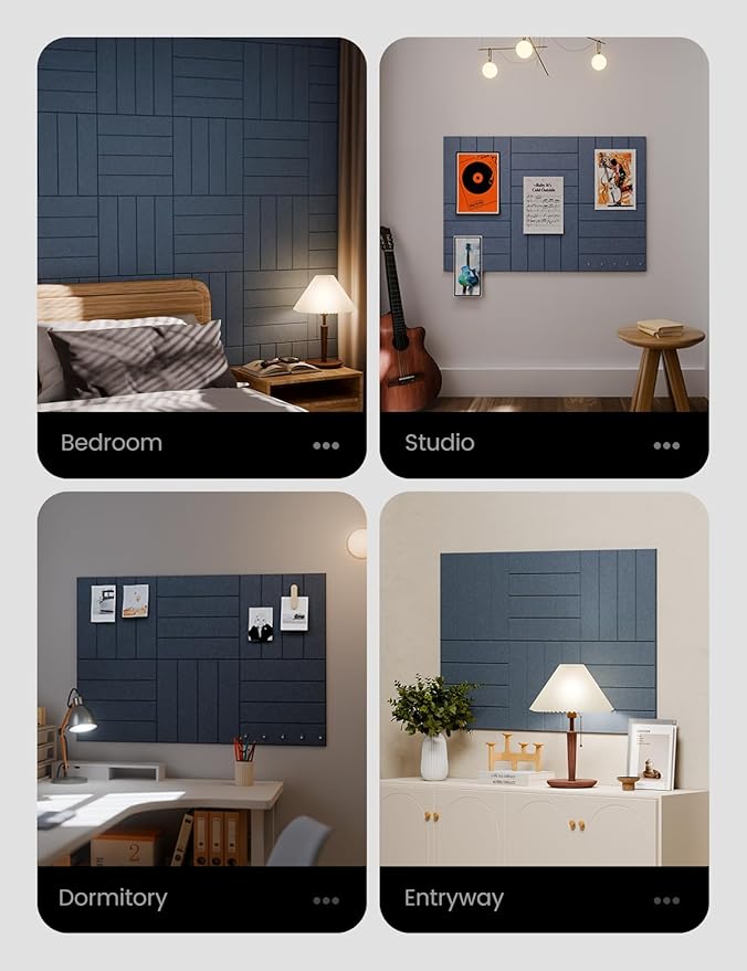 Felt Bulletin Board Tiles Large 36" x 24" Cork Board Alternative-6 Pack with 40 Adhesive Tabs, Thick Slat Wall Panels for Office Decor, Push Pin Board Wall Organizer Alternative - Navy Blue