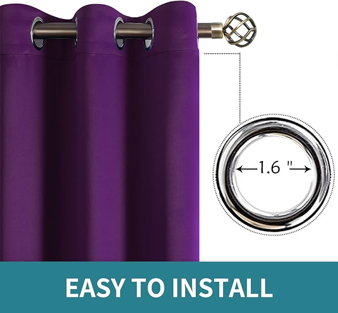 BGment Purple Sliding Door Curtain 120 Inch Long - Wide Room Darkening Room Divider Curtain for Bedroom Privacy Themral Insulated Grommet Room Separator Drape, 1 Panel, 100 X 120
