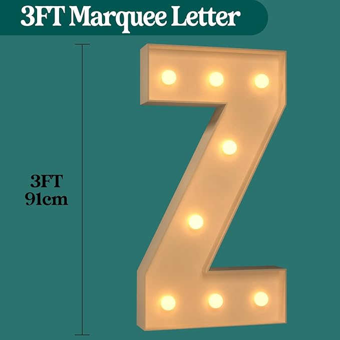 Marquee Letters 3 Feet Tall, 3FT Large Light up Letters Z, Big Sign Z with Warm White Light for Birthday Wedding Proposal Engagement Graduation Party Backdrop Decorations
