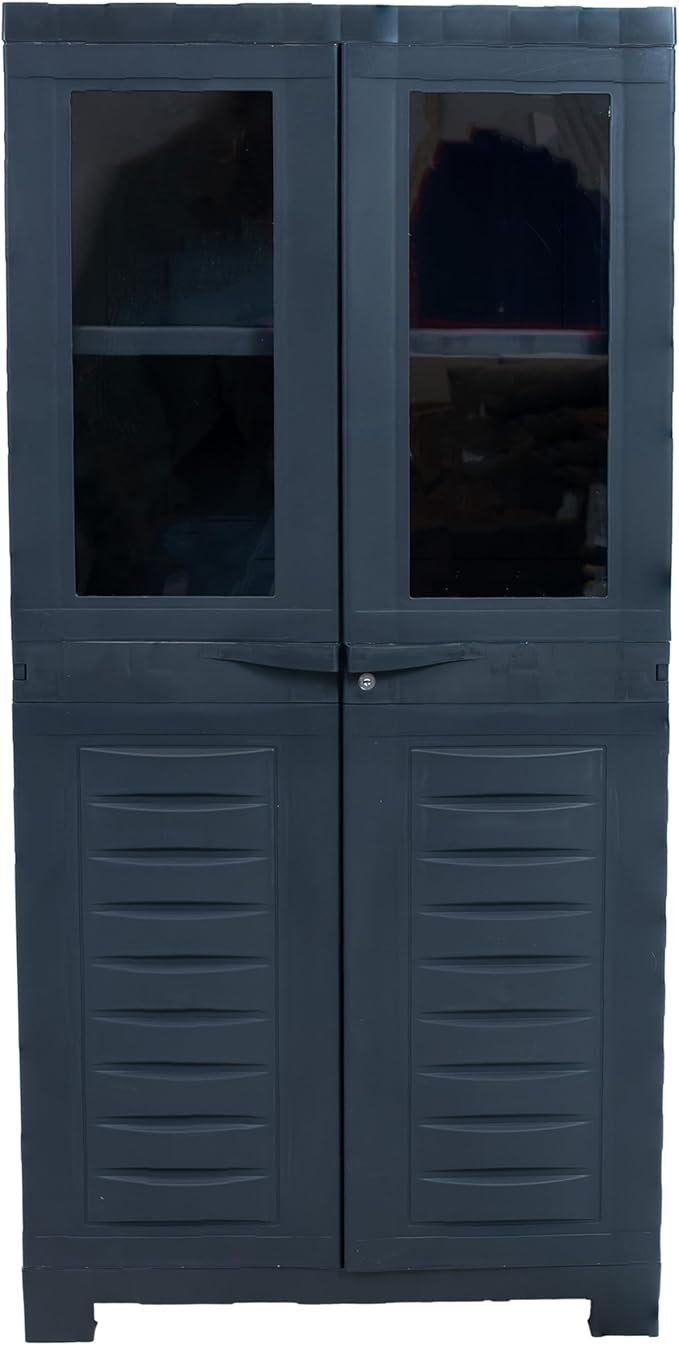Sunnydaze Storage Cabinet with 2 Acrylic Glass Doors - Plastic Storage Cabinet - 48.75" H - Garage, Office, Home, Laundry Room