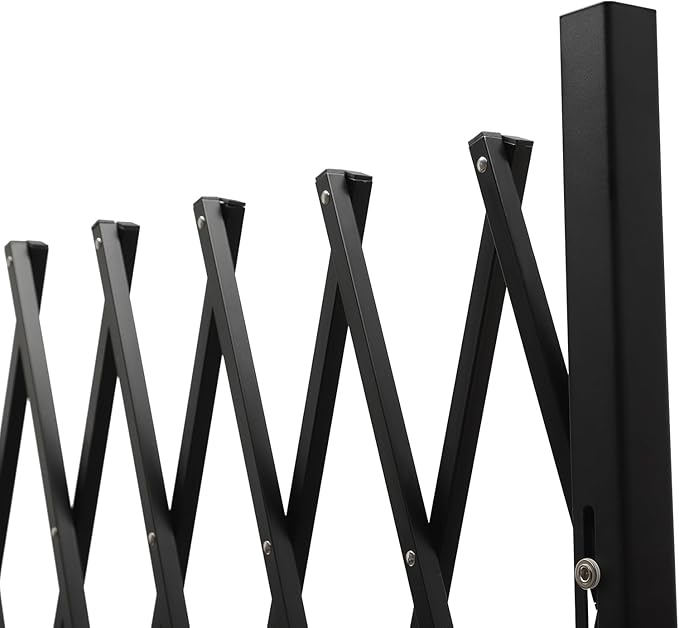 Double Folding Security Gate 5.25' H x 9.84' W Iron Accordion Security Gate Flexible Expanding Security Gate 360° Rolling Barricade Scissor Door with Padlock for Entry Security, Garage, Warehouse